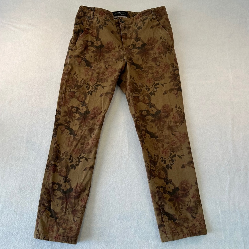 Peruvian Connection Floral Print Slim Straight Leg Pants Brown Rose Size 10